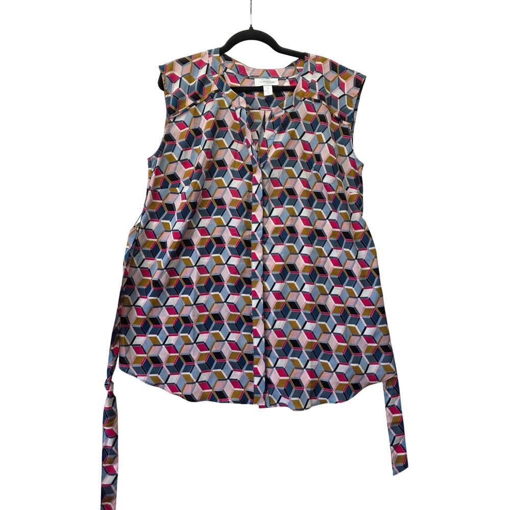 Motherhood Maternity Womens Large Pink Geometric Cube Print Sleeveless Tie Top
